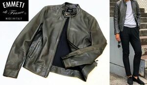 正規品 EMMETI JURI シルバー金具 ラムレザーシングルライダースジャケット エンメティ ユリ LEATHER JACKET GIAPPONE-78 グレー 46 JK-11