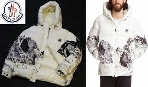 国内正規品 MONCLER CHABERTON 雪山 フォトプリント ラバーロゴ ダウンジャケット モンクレール マウンテン DOWN JACKET ホワイト 0 JK-37