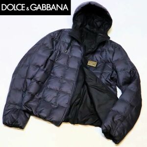 国内正規品 DOLCE&GABBANA G9L34T シワ加工 リバーシブル ダウンジャケット フーディー ドルチェ＆ガッバーナ ネイビー ブラック 56 -11