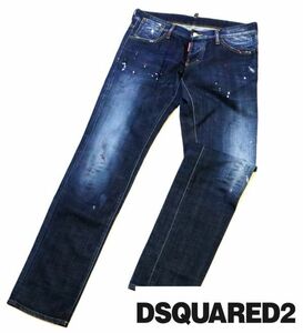 国内正規品 DSQUARED2 S74LA0544 ペンキ ダメージ加工 スリムジーンズ ディースクエアード ユーズド加工 デニムパンツ ストレート 48 JZ-20