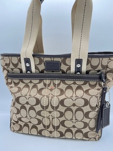 NS34171【外観美品♪】 COACH コーチ 08679 シグネチャー ハンドバッグ トートバッグ キャンバス レザー ブラウン系 レディース ブランド