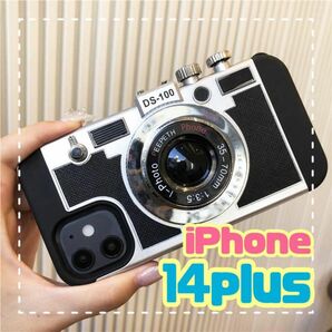 iPhone14plus　スマホケース　ストラップ付き　ショルダー　カメラ型 iPhoneケース