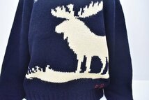 希少 ポロ ラルフローレン RL67 ヘラジカ 肘パッチ ニット セーター Lサイズ ネイビー[POLO RALPH LAUREN][エルボーパッチ][トナカイ][鹿]_画像3