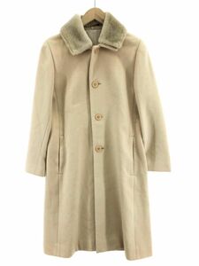 INED Ined cashmere . fur collar attaching turn-down collar coat size2/ beige *# * eaa9 lady's 