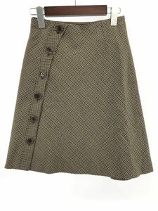 KUMIKYOKU Kumikyoku wool 100% check skirt sizeS2/ tea *# * eaa9 lady's 