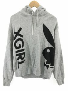 X-girl エックスガール ×PLAYBOY 裏毛 プリント パーカー size1/グレー ◇■ ☆ eaa9 レディース