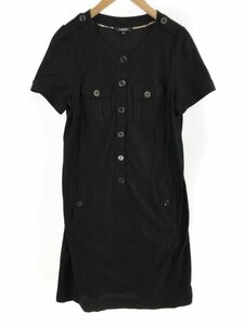 BURBERRY バーバリー フロントボタン 半袖 ワンピース size44/黒 ■◆ ☆ eac2 レディース