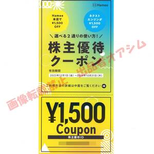 Hamee株主優待クーポン（1500円分）１枚　株主優待券　取引ナビで株主優待ＩＤ通知