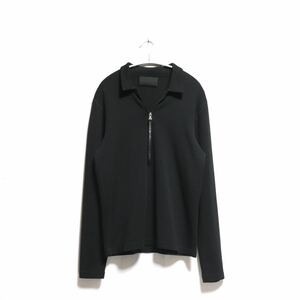 希少【prada プラダ】型押しレザー ロゴ ジップ/ウール混/長袖シャツ ポロシャツ/プルオーバー シャツ