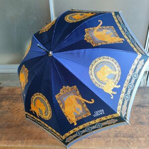 GIANNI VERSACE ジャンニ・ヴェルサーチ 長傘 雨傘 アンブレラ レオパード 豹 ヒョウ柄 ブルー系 digjunkmarket