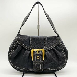 CELINE セリーヌ ショルダーバッグ 肩掛け バッグ ステッチ ブラック レザー レディース ファッション ブランドバッグ CE00 24 USED