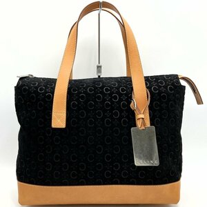 美品 CELINE セリーヌ Cマカダム トートバッグ ハンドバッグ ブラック 黒 スウェード レザー レディース ファッション MC00 1 USED