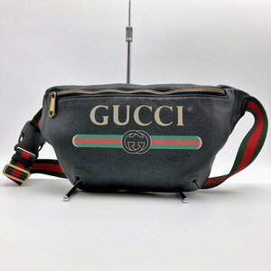 美品 GUCCI グッチ ボディバッグ ウエストポーチ バッグ シェリーライン ブラック レザー メンズ レディース ファッション 530412 USED