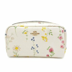 超美品 COACH コーチ ポーチ フローラルプリント 花柄 フラワー コスメポーチ 化粧ポーチ ホワイト アイボリー レディース 小物入れ C0039