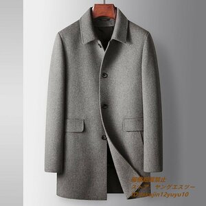 新品 メンズコート カシミヤ ウールコート ビジネスコート チェスターコート インナーダウン*WOOL ロングコート 紳士 アウター カーキ 4XL