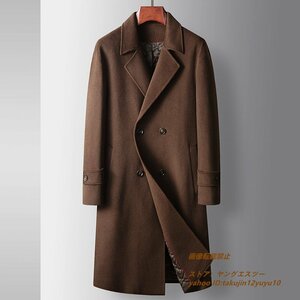 新品 メンズコート 紳士 ロングコート 厚手 ウール カシミヤコート ダブルボタン ビジネスコート チェスターコート アウター 珈琲色 3XL