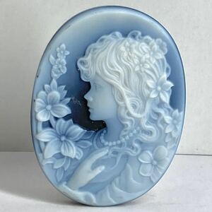 F.W.Kleir作!!●ストーンカメオ8.8g●j 44ct 40.0×30.1mm 貴婦人 CAMEO 花 アンティーク stone 繊細 ルース 宝石 CE0