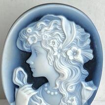 ●ストーンカメオ10.3g●j 51.5ct 44.2×34.2mm 貴婦人 CAMEO 花 アンティーク stone 繊細 ルース 宝石 CE0_画像3