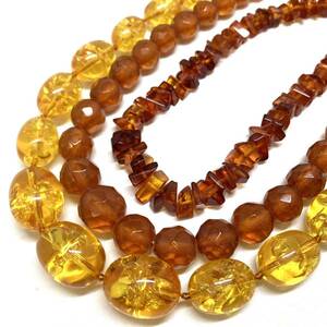 ［琥珀・鼈甲ネックレス3点おまとめ］j 約104g コハク こはく アンバー べっ甲 大ぶり amber necklace jewelry DA0