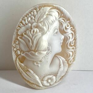 ●シェルカメオ6.5g●j 32.5ct 50.5×37.8mm 貴婦人 CAMEO 花 アンティーク stone 繊細 ルース 宝石 CE0