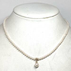 ［K18 アコヤ本真珠ベビーパールネックレス］j 重量約6.6g 約39.5cm 約3.0~3.5mm TOP約6.5mm 真珠 pearl pendant necklace DE0/EA0