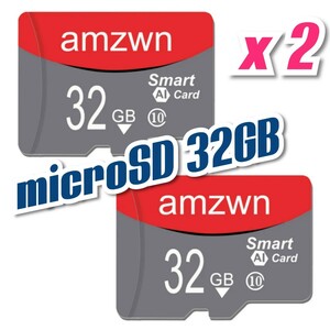 【送料無料】2枚セット マイクロSDカード 32GB 2枚 class10 2個 高速 microSD microSDHC マイクロSD AMZWN RED-GRAY 