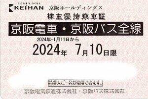 【京阪電鉄】株主優待乗車証「電車バス全線」法人　2024年7月10日　　定期券タイプ