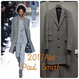 2017AW Paul Smithカシミヤ混ウールチェックチェスターコート／ポールスミスキャメル