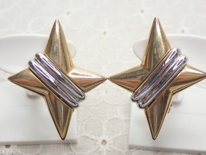 K493　ヴィンテージ イヤリング 星型デザイン コンビ ゴールドカラー Vintage earring