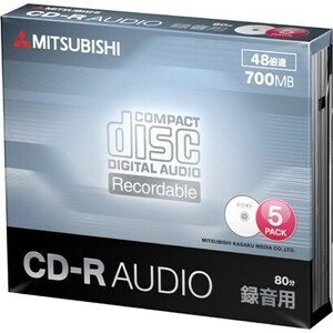 【5枚パック】三菱ケミカルメディア MUR80FP5D1 [CD-R（Audio） 1回録音用 80分 48倍速 1枚5mmケース（透明）5P ]【未開封・新品】送料無料