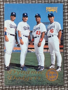 1996 Pinnacle #132 ERIC KARROS/MIKE PIAZZA/RAUL MONDESI/HIDEO NOMO Dynamic Dodgers Los Angeles Dodgers