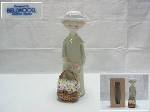 高さ約22.3cm☆BELLWOOD ベルウッド 陶器 花かご 少女 置物☆フィギュリン 人形 帽子 花 カゴ レトロファンシー レトロ ビンテージ☆60