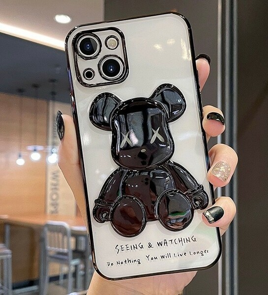 iPhone14ケース　クリア　シンプル　ブラック　ベア軽量薄型　カメラ保護　クマ　スマホケース