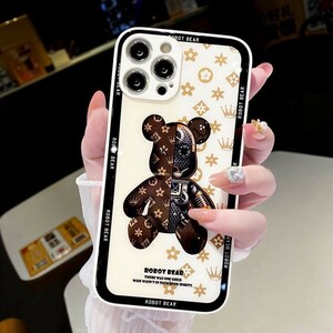 iPhone15pro maxケース　新品 アイホンケース ホワイト ベアブリック ベア クマ スマホケース iPhone 強化ガラス 耐衝撃　 携帯カバー