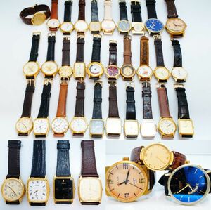 A86●美品含む 30点セット GOLD COLOR ゴールド金 メンズ腕時計 革 レザーベルト SEIKO/CITIZEN/ELGIN/TECHNOS/RADO 他 大量まとめ