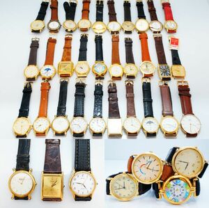 A90●美品含む 30点セット GOLD COLOR ゴールド金 メンズ腕時計 革 レザーベルト SEIKO/CITIZEN/Chandler/RAYMOND WEIL 他 大量まとめ