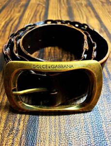 【1円スタート!!】Dolce&Gabbana ドルチェ&ガッパーナ レザーベルト ダークブラウン 革ベルト メンズ