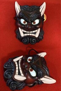 日本の伝統美「お面」／鬼面P付：まとめて２枚‘荒々しい鋭い眼光そして大きな牙