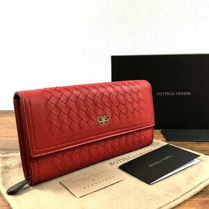 ☆送料無料☆ 極美品 BOTTEGAVENETA 長財布 蝶々 レッド 箱付き 305