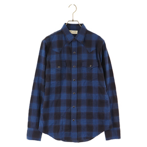 サンローランパリ 17SS エディ期 Western check shirt ウエスタン オンブレチェック ウエスタンシャツ ブル長袖ー 449898 Y886M