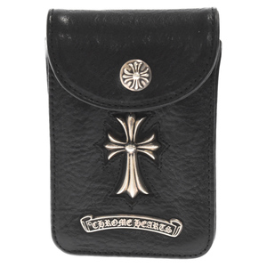 CHROME HEARTS クロムハーツ CIGARETTE CASE スモールCHクロス付きレザーシガレットケース ブラック