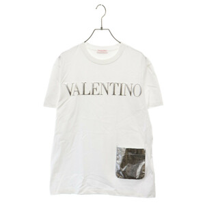 VALENTINO ヴァレンチノ エンボスロゴ クルーネック半袖Tシャツ カットソー ホワイト XV3MG10V84N