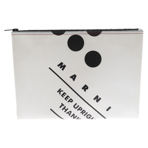 MARNI マルニ ロゴプリント PVC クラッチバッグ ホワイト/ブラック