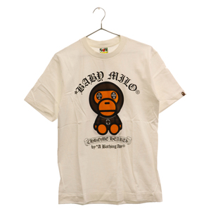 A BATHING APE アベイシングエイプ×CHROME HEARTS クロムハーツ ベビーマイロ プリントロゴ半袖Tシャツ ホワイト