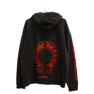 CHROME HEARTS クロムハーツ WWW.CHROMEHEARTS.COM HOODIE オンライン限定ホースシューバックプリントプルオーバー ブラック/レッド