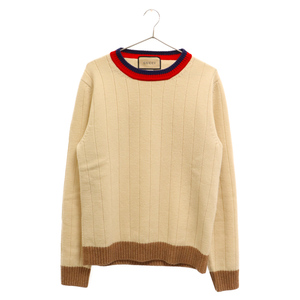 GUCCI Gucci 23SS cashmere wool rib crew neck knitted long sleeve sweater white 