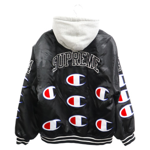 SUPREME シュプリーム 18AW×champion hooded satin varsity jacket チャンピオン フーデッド バーシティ ジャケット ブラック