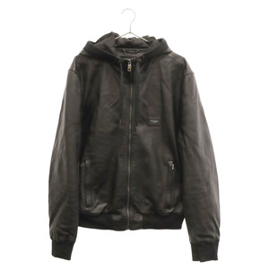 DOLCE & GABBANA Dolce and Gabbana hood & Logo plate ram leather leather jacket black G9PB8L