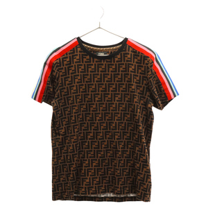 FENDI フェンディ ズッカ柄 レインボーサイドライン 半袖Tシャツ カットソー ブラウン FY0894-A908