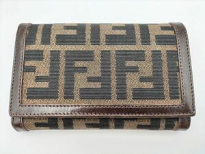 J76 1円～ 中古品 フェンディ FENDI FF柄 ズッカ 二つ折り 財布 サイフ コンパクト ウォレット 茶 ブラウン レディース メンズ